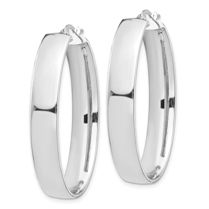 14k White Gold High Polished 7mm Oval Hoop Earrings