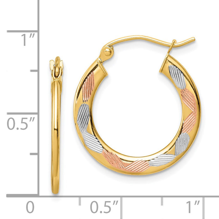 14k w/White and Rose Rhodium Diamond-cut Hoop Earrings