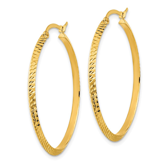 14K Polished Diamond-Cut Hoop Earrings