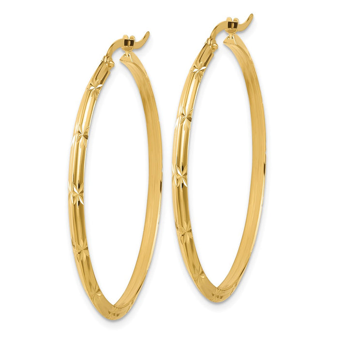 14K Polished Diamond-Cut Hoop Earrings