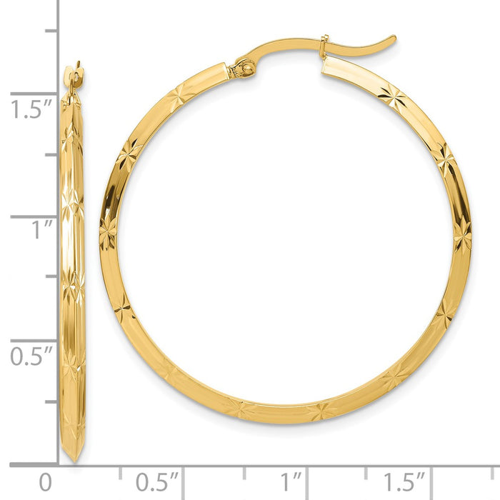 14K Polished Diamond-Cut Hoop Earrings