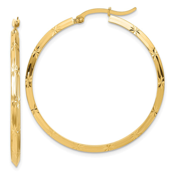 14K Polished Diamond-Cut Hoop Earrings