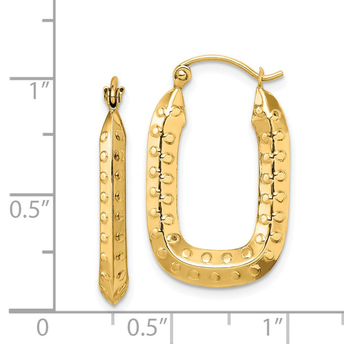 14k Polished Textured Rectangle Hoop Earrings