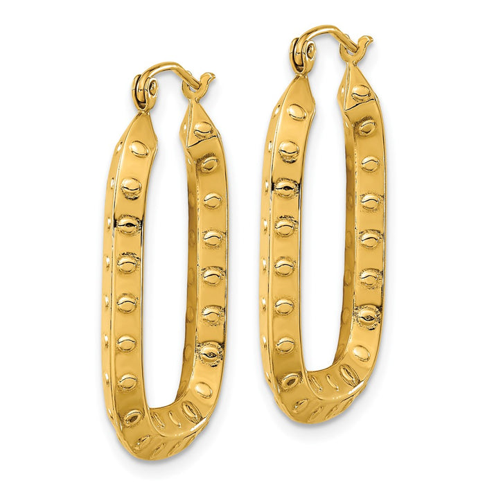 14k Polished Textured Rectangle Hoop Earrings
