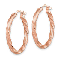 Thumbnail for 14K Rose Gold Twisted Satin Diamond-Cut Hoop Earrings