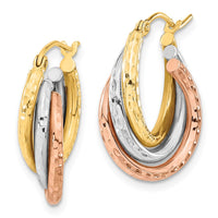 Thumbnail for 14k Tri-color Textured Triple Hoop Earrings