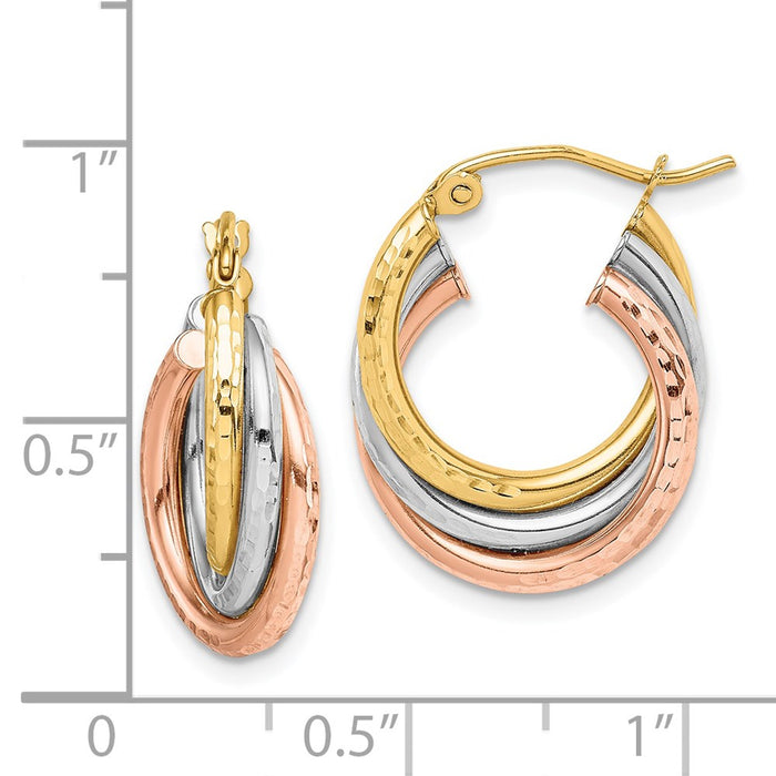 14k Tri-color Textured Triple Hoop Earrings