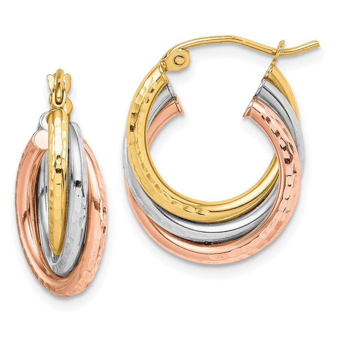 14k Tri-color Textured Triple Hoop Earrings