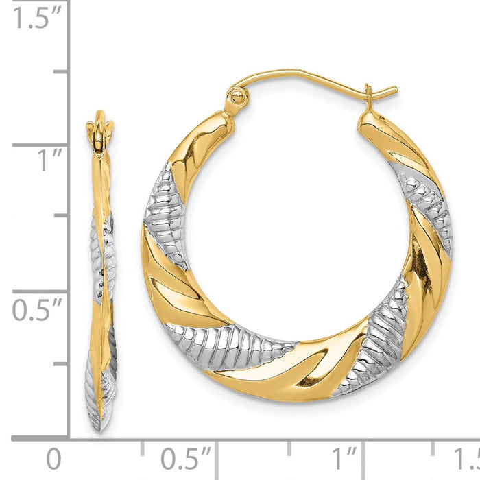 14K & Rhodium Textured Stamped Hoop Earrings