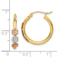 Thumbnail for 14k Polished & Satin Tri-color Flower Hoop Earrings