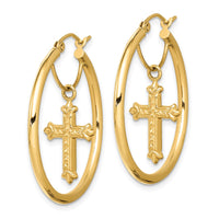 Thumbnail for 14k with D/C Cross Dangle Hoop Earrings
