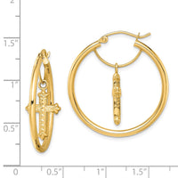 Thumbnail for 14k with D/C Cross Dangle Hoop Earrings