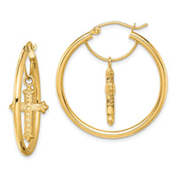 Thumbnail for 14k with D/C Cross Dangle Hoop Earrings