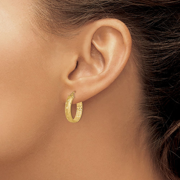 14k Polished Diamond-cut In/Out Hoop Earrings