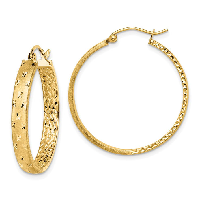 14k Polished Diamond-cut In/Out Hoop Earrings