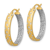Thumbnail for 14k w/White Rhodium Polished Satin Diamond-cut In/Out Hoop Earrings