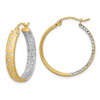 Thumbnail for 14k w/White Rhodium Polished Satin Diamond-cut In/Out Hoop Earrings