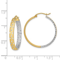 Thumbnail for 14k w/White Rhodium Polished Satin Diamond-cut In/Out Hoop Earrings