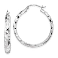 Thumbnail for 14k White Gold Diamond-cut Hoop Earrings