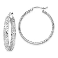 Thumbnail for 14k White Gold Diamond-cut In/Out Hoop Earrings
