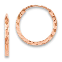 Thumbnail for 14k Rose Gold Diamond-cut Square Tube Endless Hoop Earrings