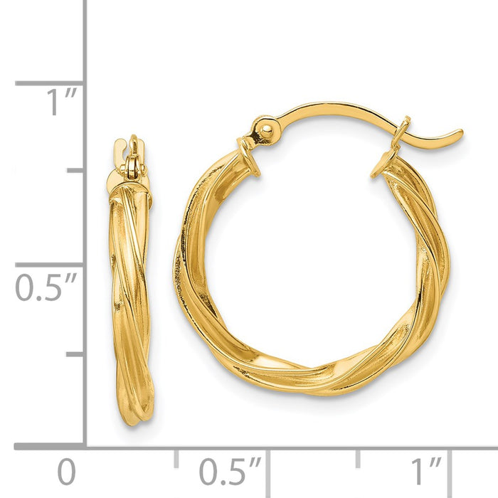 14K Polished Twisted 2.5mm Hoop Earrings