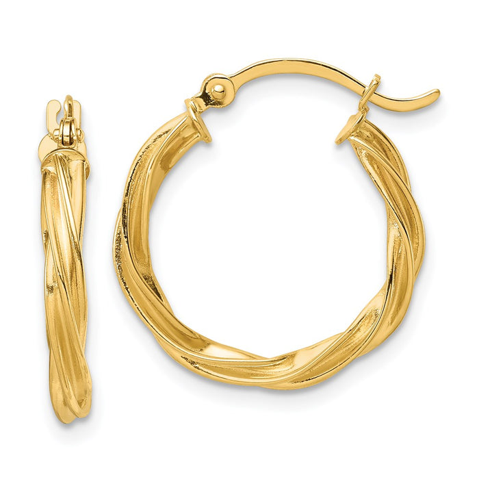 14K Polished Twisted 2.5mm Hoop Earrings