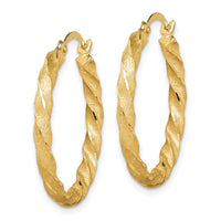 Thumbnail for 14K Twisted Satin Diamond-Cut Hoop Earrings