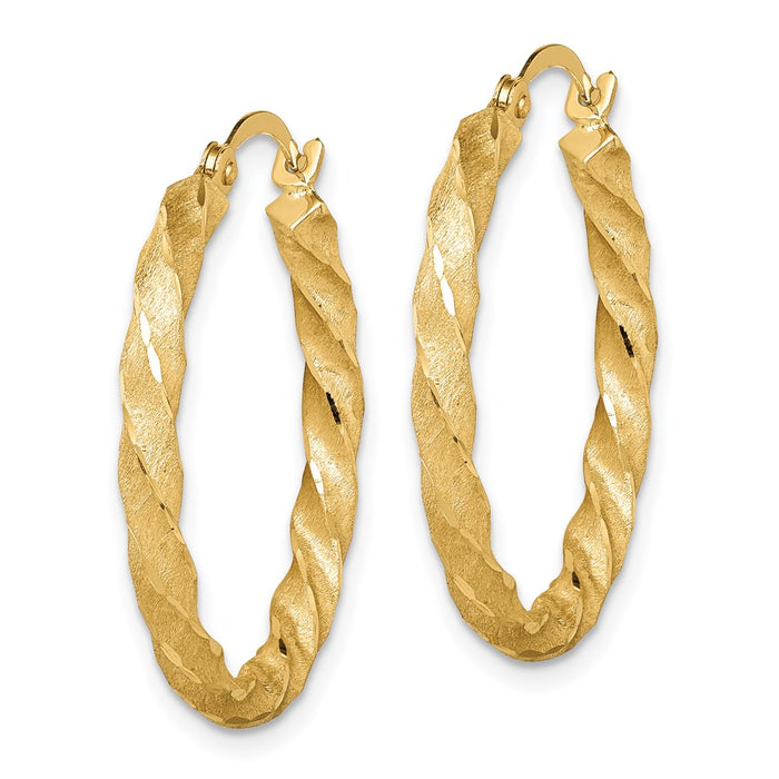 14K Twisted Satin Diamond-Cut Hoop Earrings