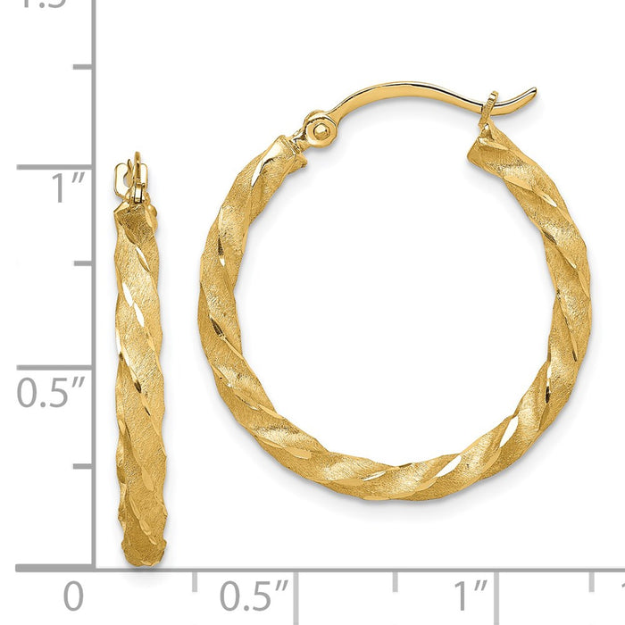 14K Twisted Satin Diamond-Cut Hoop Earrings