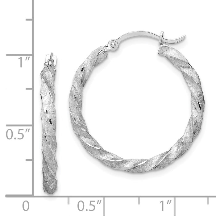 14K Twisted Satin Diamond-Cut Hoop Earrings