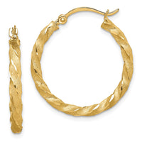Thumbnail for 14K Twisted Satin Diamond-Cut Hoop Earrings