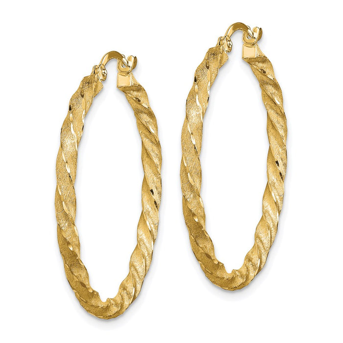 14K Twisted Satin Diamond-Cut Hoop Earrings