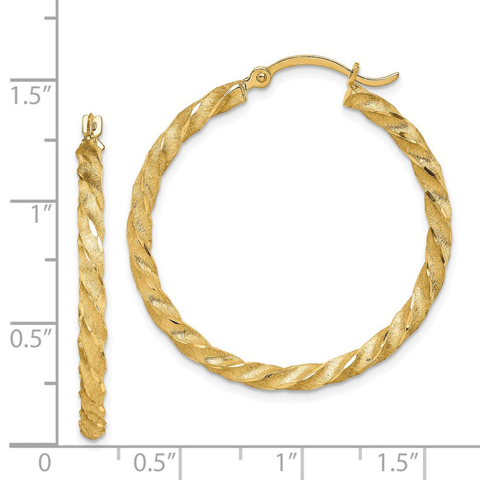 14K Twisted Satin Diamond-Cut Hoop Earrings