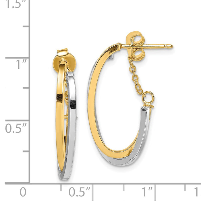 14k Two-tone Polished Hoop w/Chain Post Earrings