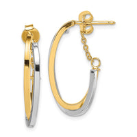 Thumbnail for 14k Two-tone Polished Hoop w/Chain Post Earrings
