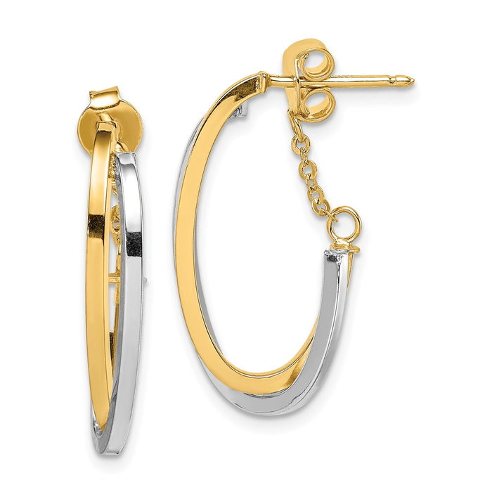 14k Two-tone Polished Hoop w/Chain Post Earrings