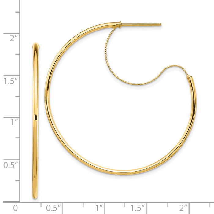 14K 1.5x40mm Polished with D/C wire Hoop Earrings