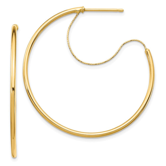 14K 1.5x35mm Polished with D/C wire Hoop Earrings