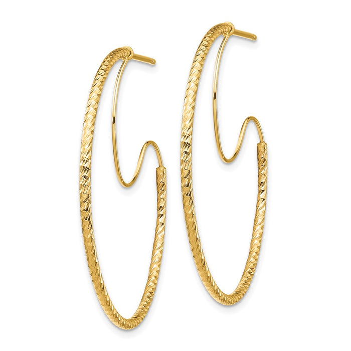 14K 1.5x35mm D/C with Polished wire Hoop Earrings