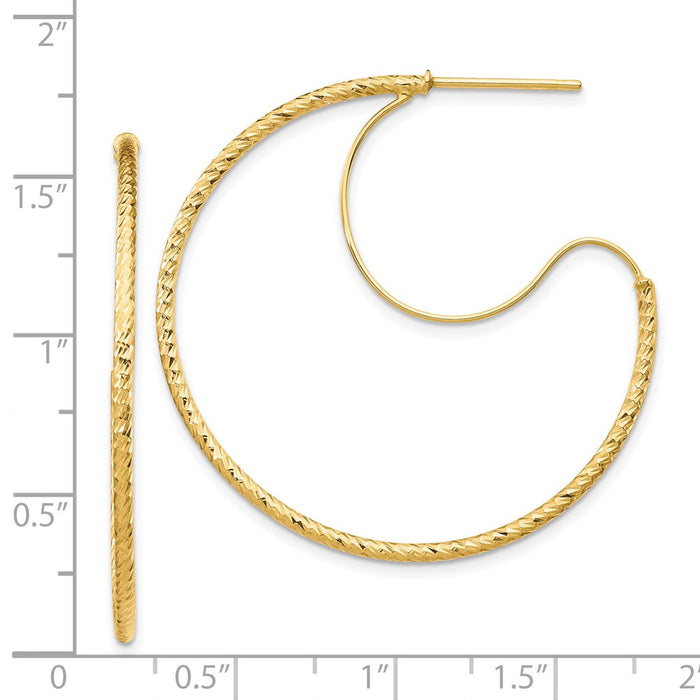 14K 1.5x35mm D/C with Polished wire Hoop Earrings