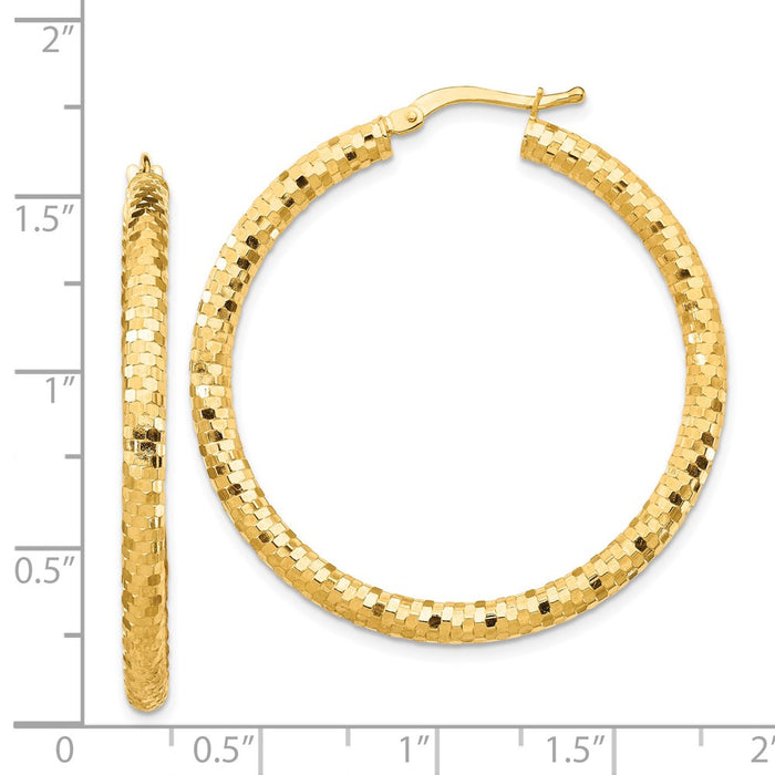 14K 3x30mm Diamond-cut Hoop Earrings