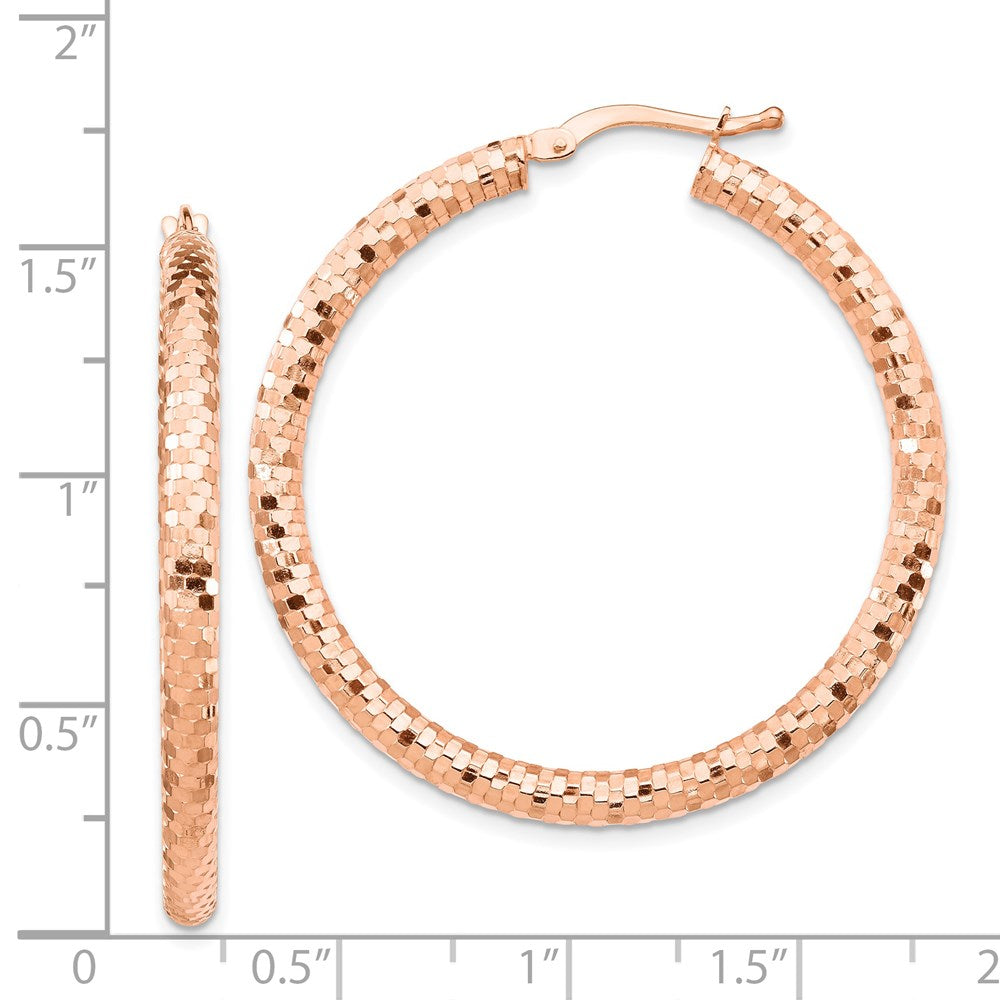 14K 3x30mm Diamond-cut Hoop Earrings