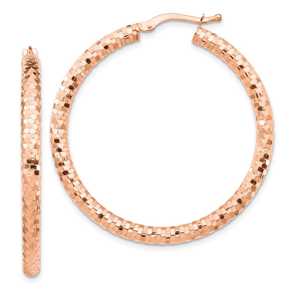14K 3x30mm Diamond-cut Hoop Earrings