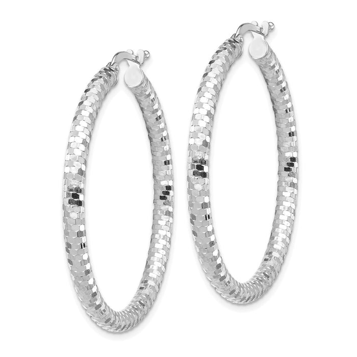 14K 3x30mm Diamond-cut Hoop Earrings