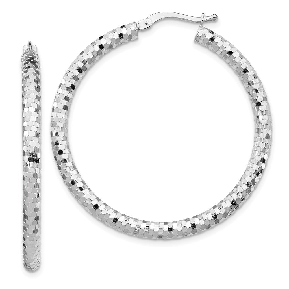 14K 3x30mm Diamond-cut Hoop Earrings