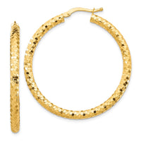 Thumbnail for 14K 3x30mm Diamond-cut Hoop Earrings