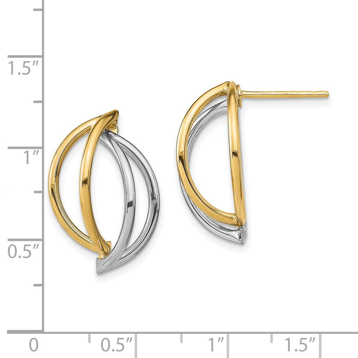 14k w/ White Rhodium Double Half Circle Wire Post Earrings