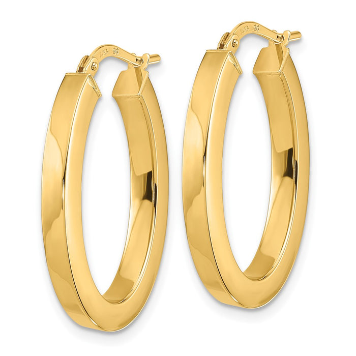 14k Polished Square Tube Oval Hoop Earrings