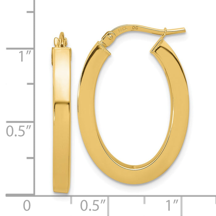 14k Polished Square Tube Oval Hoop Earrings